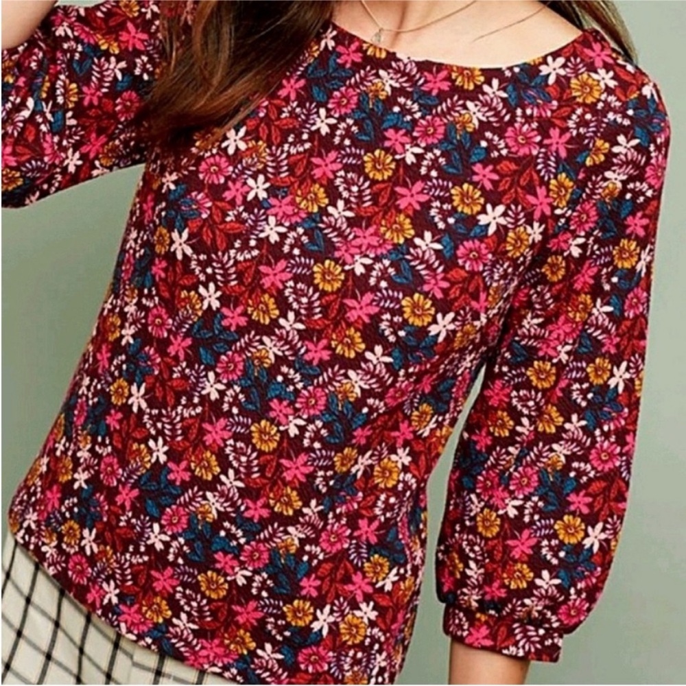 Anthropologie Maeve Decatur Floral Blouse - Red and Pink